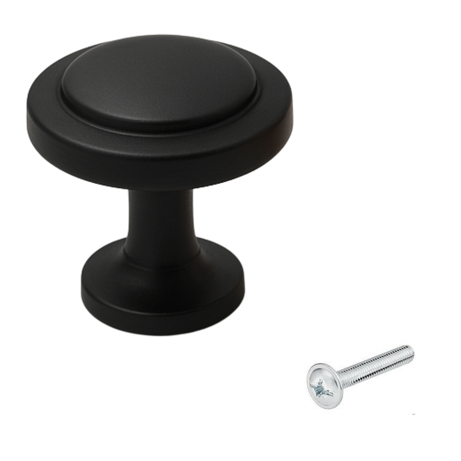 Zijaanzicht meubelknop Memphis 32mm mat zwart met zichtbare hoogte en voetdiameter