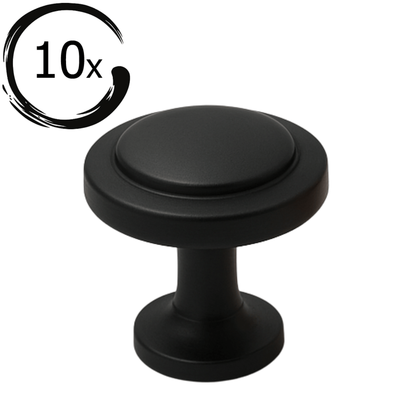 Ronde meubelknop Memphis 32mm mat zwart met afgeronde bovenkant en cilindervormige voet, set 10 stuks met 10X pictogram linksboven