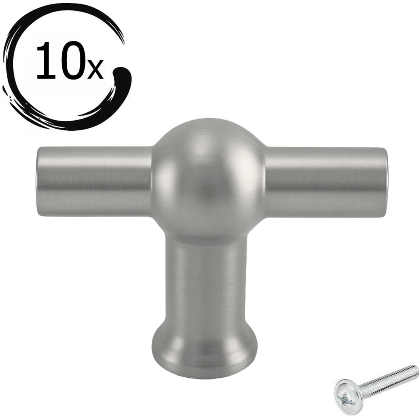 Kansas T-greep 48mm RVS set 10 stuks met montageschroef