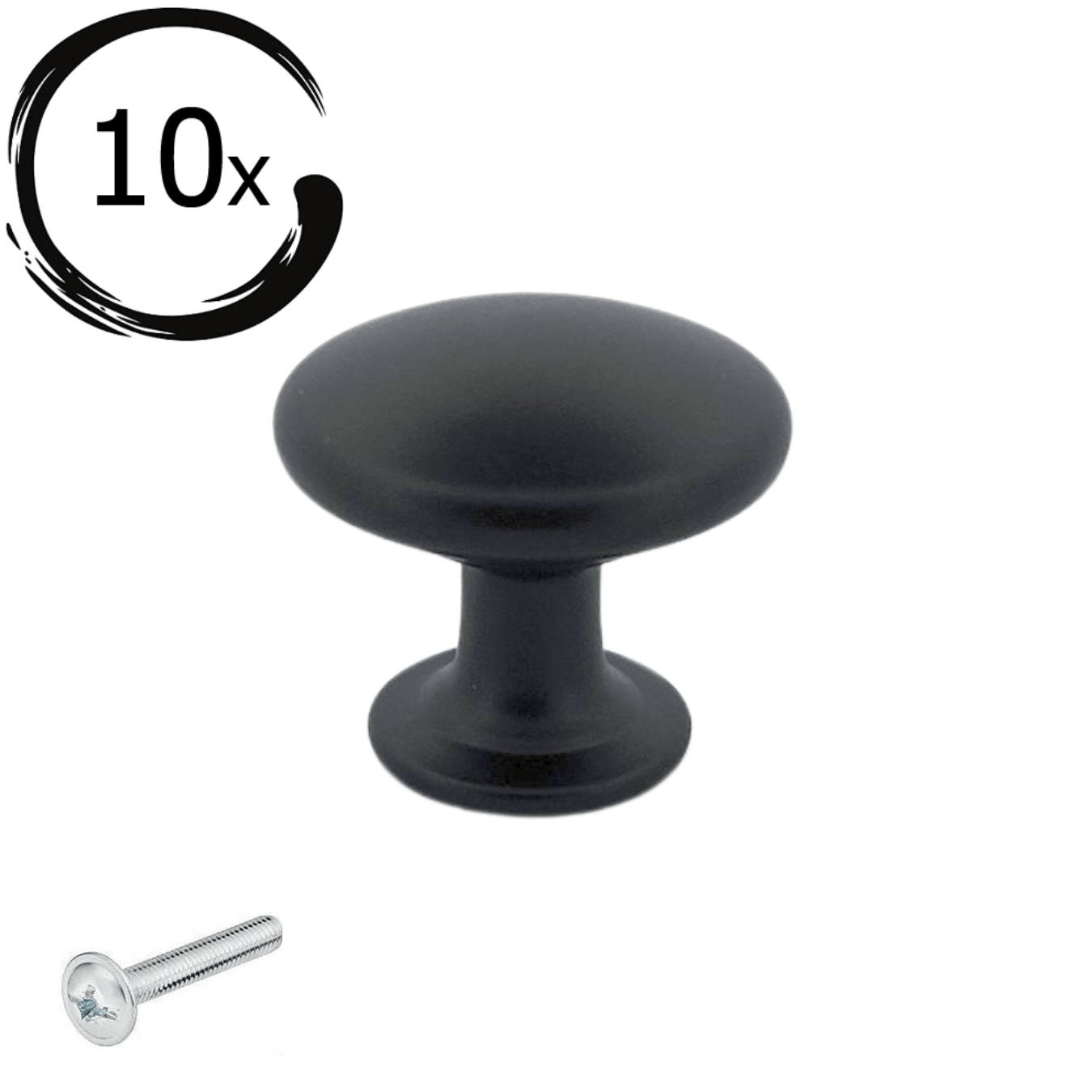Meubelknop Macon 27mm zwart aluminium met bevestigingsschroef en 10x setaanduiding op witte achtergrond
