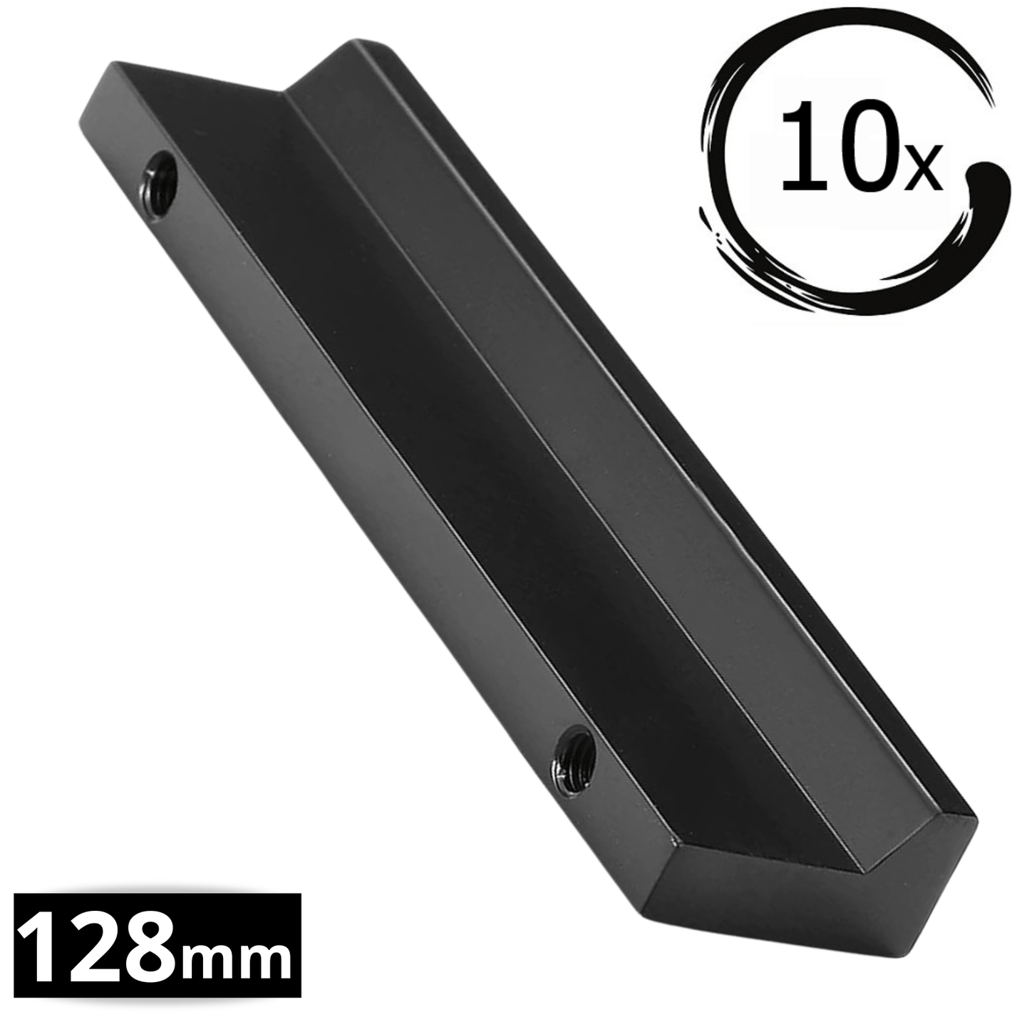 Handgreep Reno 128mm aluminium zwart met rechte moderne vormgeving, zichtbare montagegaten en geborstelde afwerking