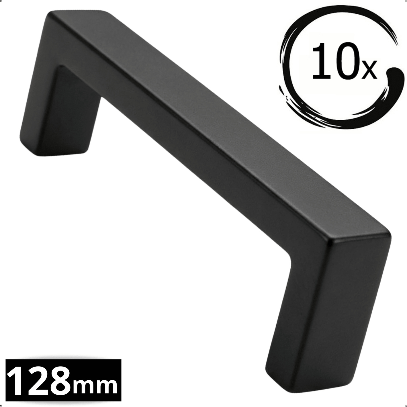 10 stuks handgreep 128mm mat zwart RVS Atlanta met afgeronde vorm voor kastdeuren en lades