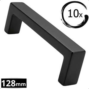 10 stuks handgreep 128mm mat zwart RVS Atlanta met afgeronde vorm voor kastdeuren en lades