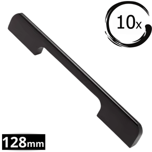 Zwarte aluminium handgreep Seattle met rechte strakke vorm en dubbele montagegaten, set 10 stuks met 128mm boormaat aanduiding