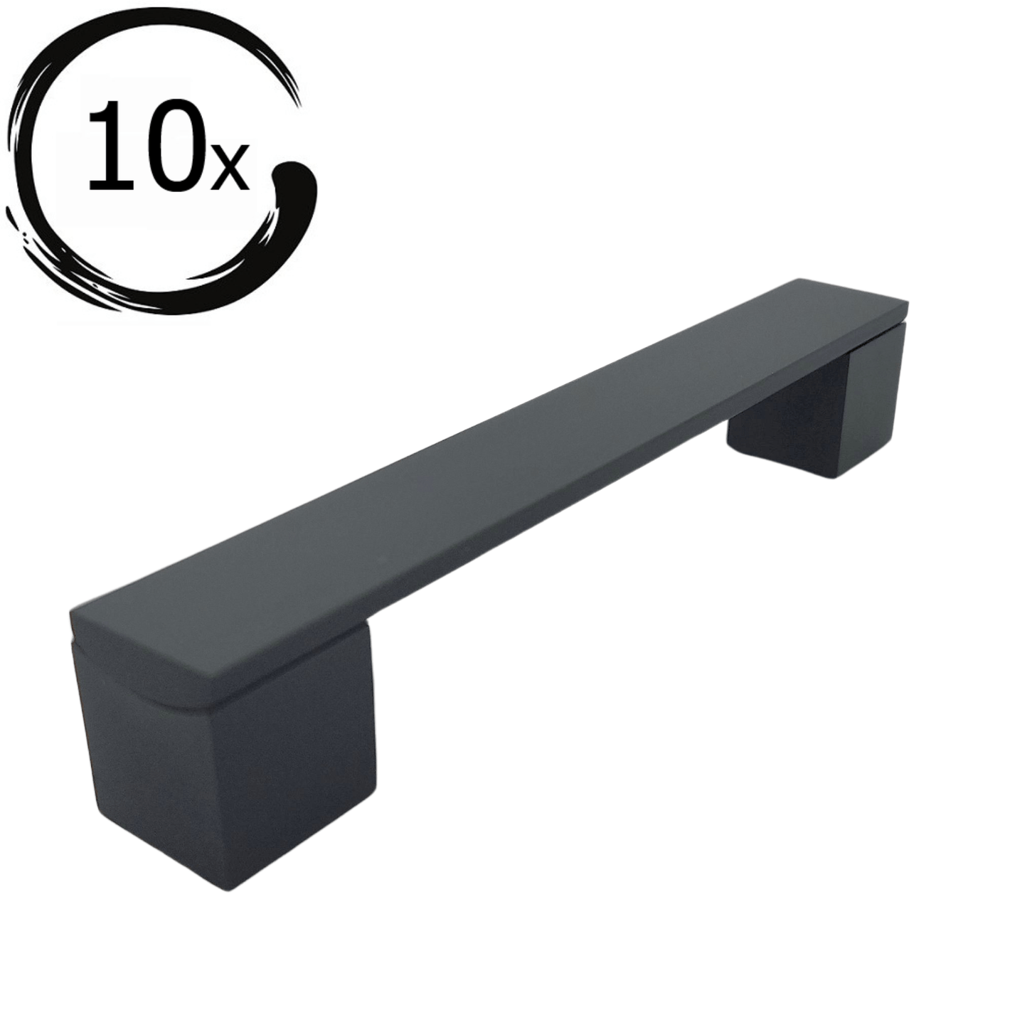 10 aluminium handgrepen Austin 160mm mat zwart boormaat met setaanduiding 10X op witte achtergrond