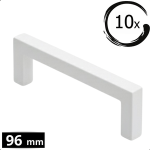 Set 10 witte RVS handgrepen Dallas 96mm boormaat met rechte moderne vorm