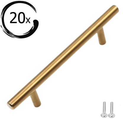 Handgreep Denver 128mm RVS goud geborsteld met twee bevestigingsschroeven, set van 20 stuks