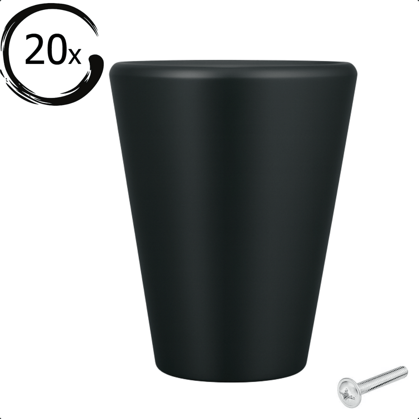 20X Deurknop 19mm Zwart – Akron - BY MJM - GMJ76-20