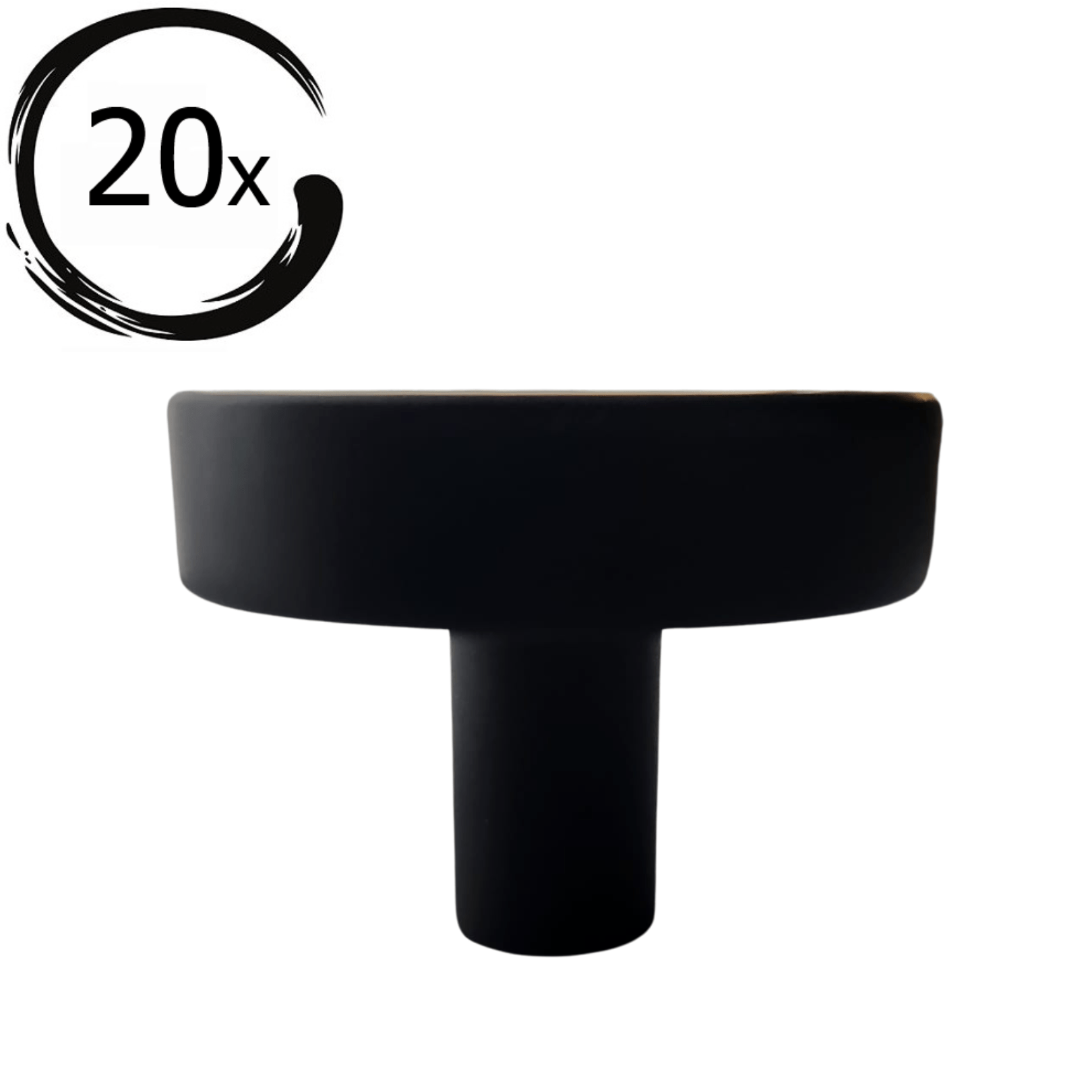 Set van 20 zwarte ronde meubelknoppen Circle 40mm diameter met bevestigingsschroef