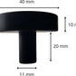 Zijaanzicht zwarte ronde meubelknop Circle 40mm met hoogte 31mm