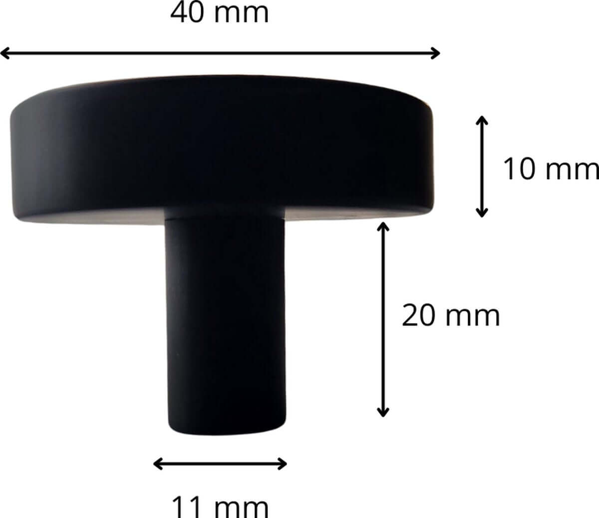 Zijaanzicht zwarte ronde meubelknop Circle 40mm met hoogte 31mm