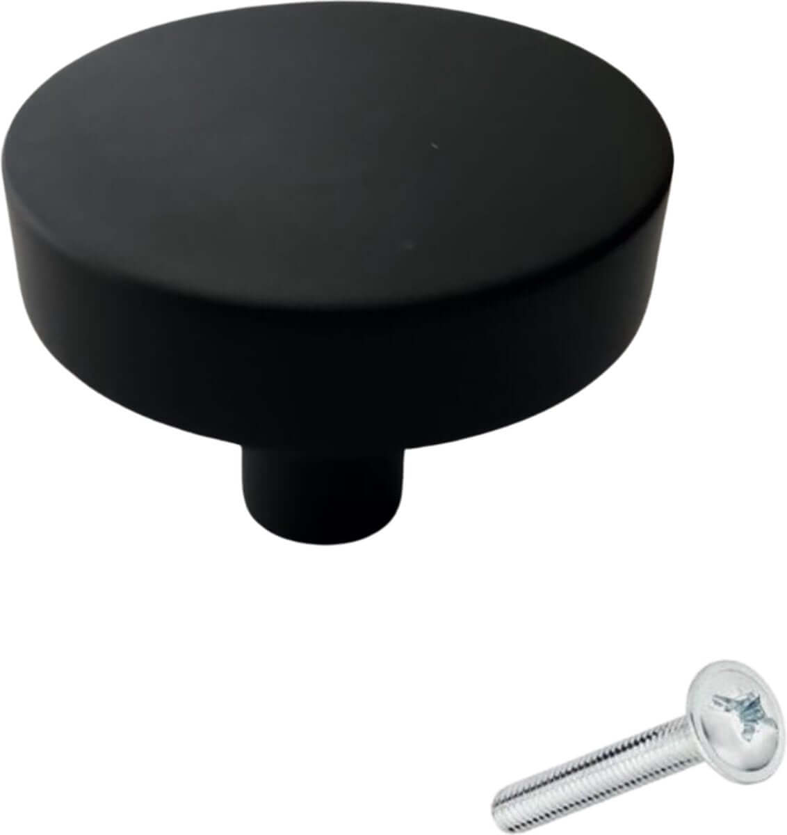 Zwarte ronde meubelknop Circle 40mm gemonteerd op wit kastfront