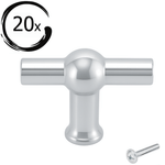 T-greep Kansas 48mm chroom set 20 stuks met bevestigingsschroef