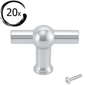 20X Deurknop 48mm Chroom – Kansas T - greep - BY MJM - GMJ54-20