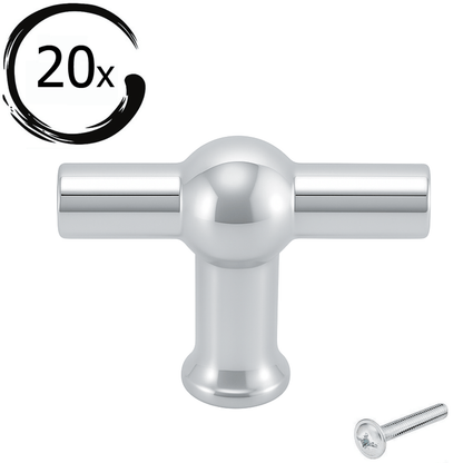 T-greep Kansas 48mm chroom set 20 stuks met bevestigingsschroef