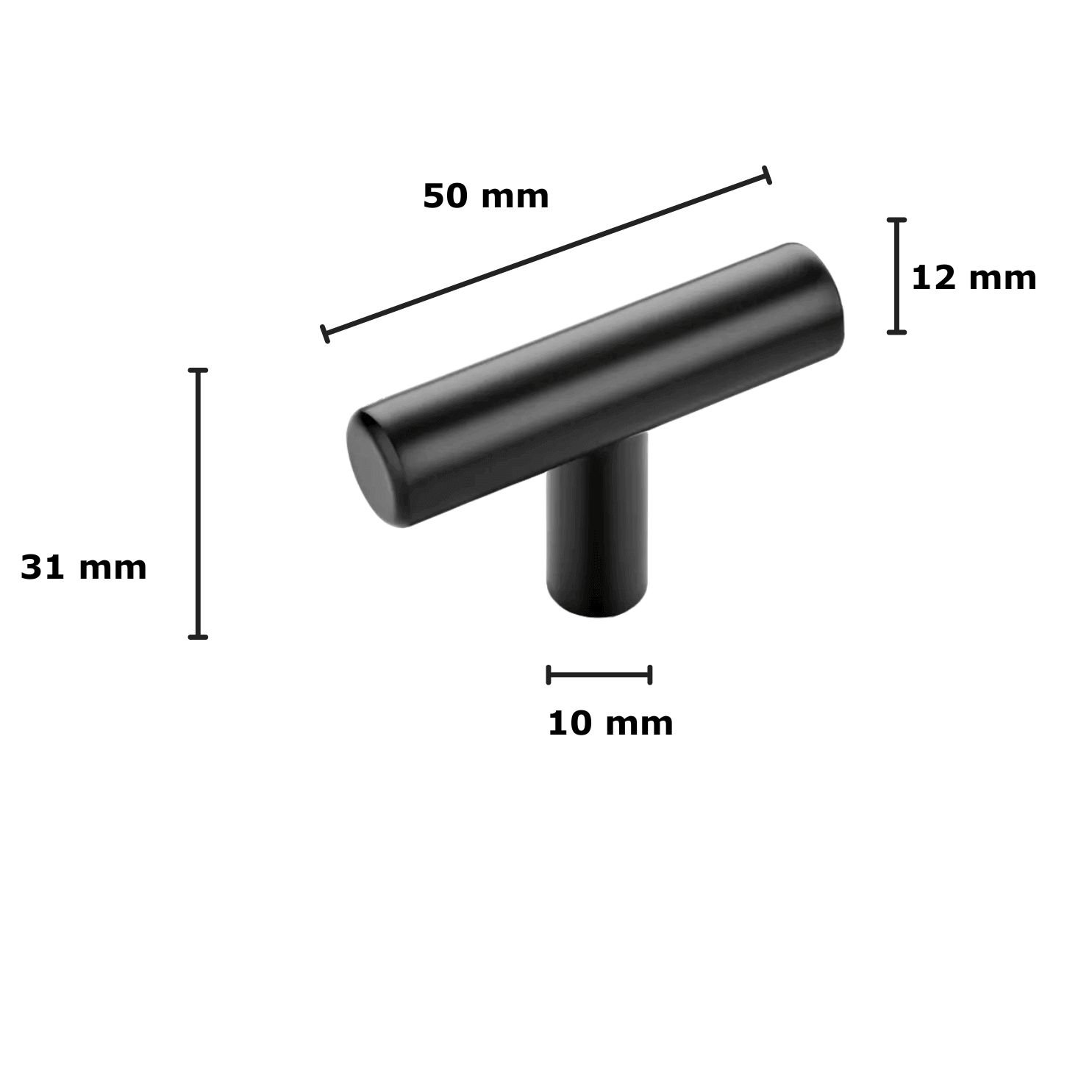 20X Deurknop 50mm Aluminium Zwart – Mesa - BY MJM - GMJ100-20