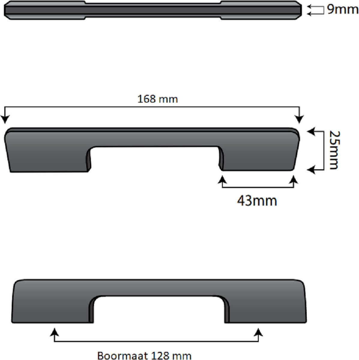 Afbeelding toont 20X variant handgreep Seattle 128mm wit aluminium – niet inbegrepen in deze set