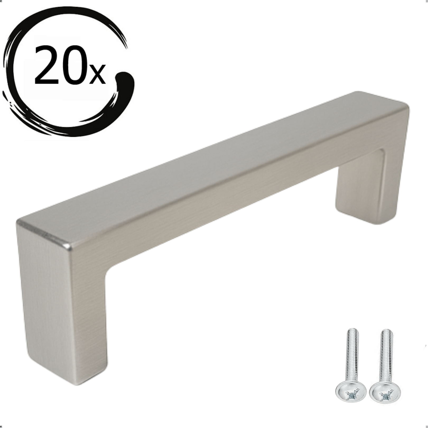 Set van 20 RVS handgrepen Atlanta 128mm met afgeronde vorm en bijbehorende bevestigingsschroeven