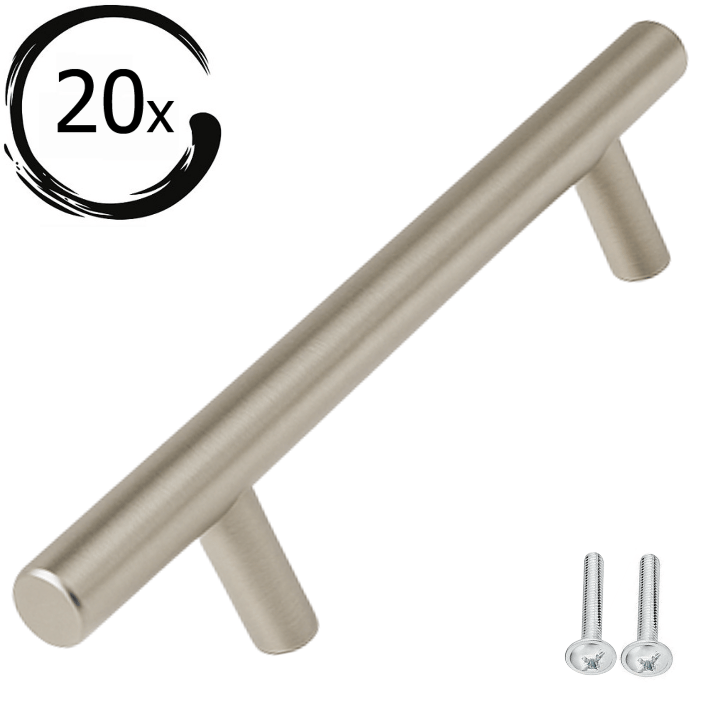 Set van 20 RVS handgrepen Denver 128mm boormaat met geborstelde afwerking en inclusief bevestigingsschroeven