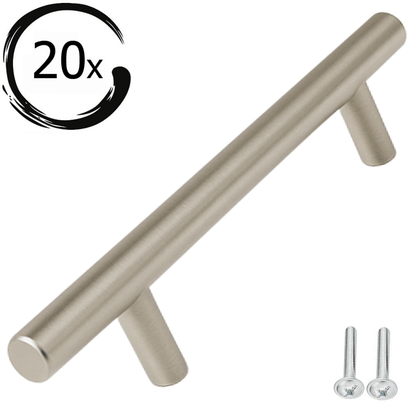 Set van 20 RVS handgrepen Denver 128mm boormaat met geborstelde afwerking en inclusief bevestigingsschroeven