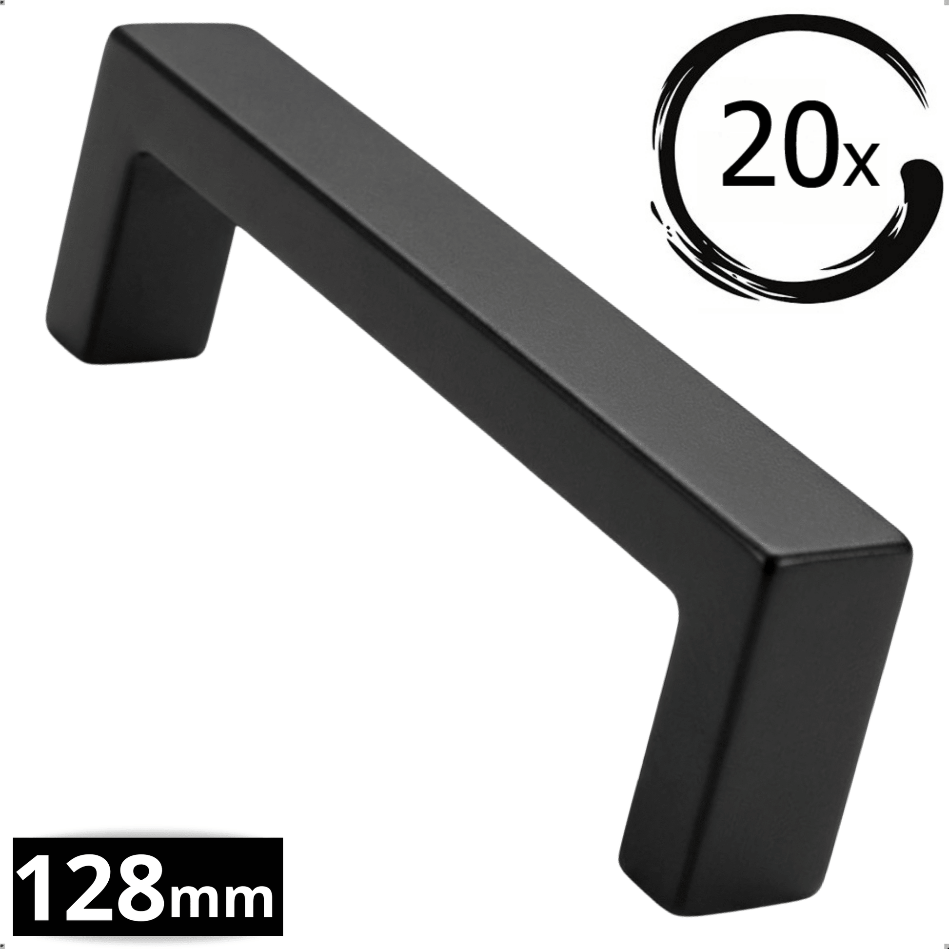 Atlanta handgreep 128mm mat zwart RVS afgeronde vorm set 20 stuks BY MJM