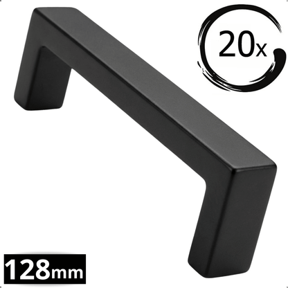 Atlanta handgreep 128mm mat zwart RVS afgeronde vorm set 20 stuks BY MJM