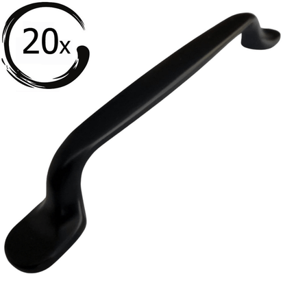 Set van 20 zwarte Amarillo handgrepen 128mm met afgeronde vormgeving, geschikt voor keuken en kastdeuren