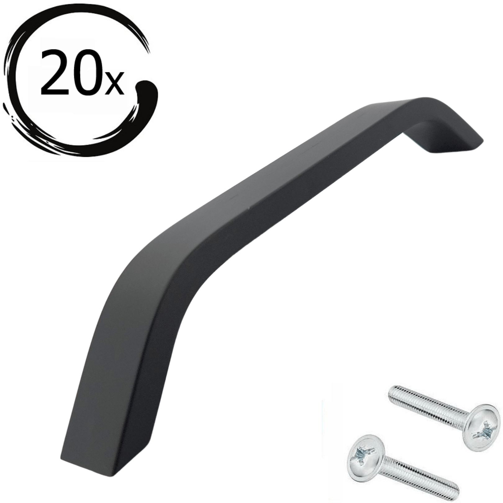 Set van 20 zwarte Tulsa handgrepen van 128mm met afgeronde vorm, getoond met bevestigingsschroeven