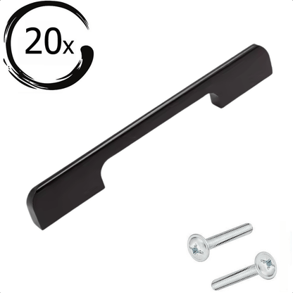 20 handgrepen Seattle aluminium zwart met dubbele boormaat 128mm en 160mm inclusief 40 bevestigingsschroeven