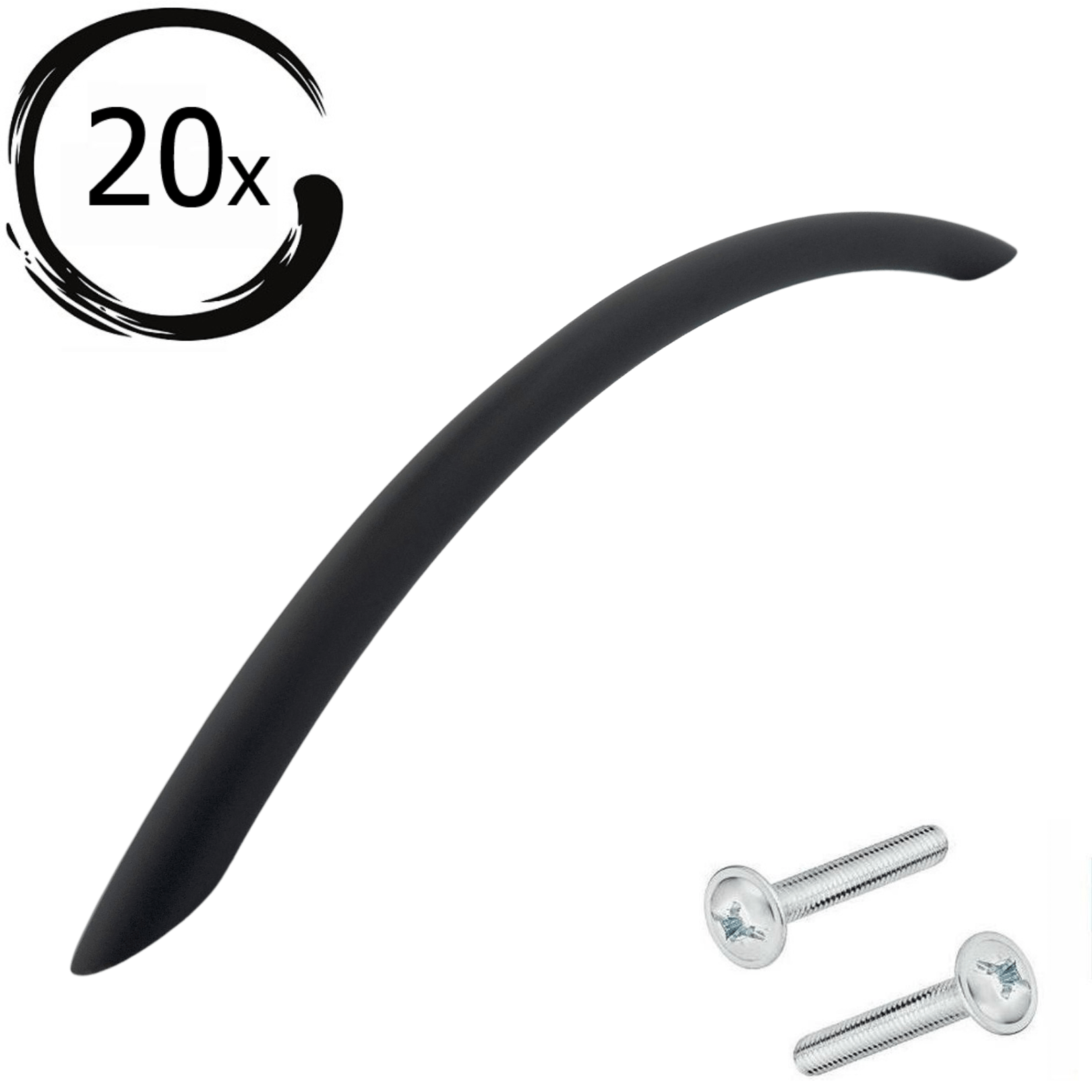 Set van 20 zwarte aluminium handgrepen Chicago 160mm met bevestigingsschroeven getoond op witte achtergrond