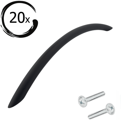 Set van 20 zwarte aluminium handgrepen Chicago 160mm met bevestigingsschroeven getoond op witte achtergrond