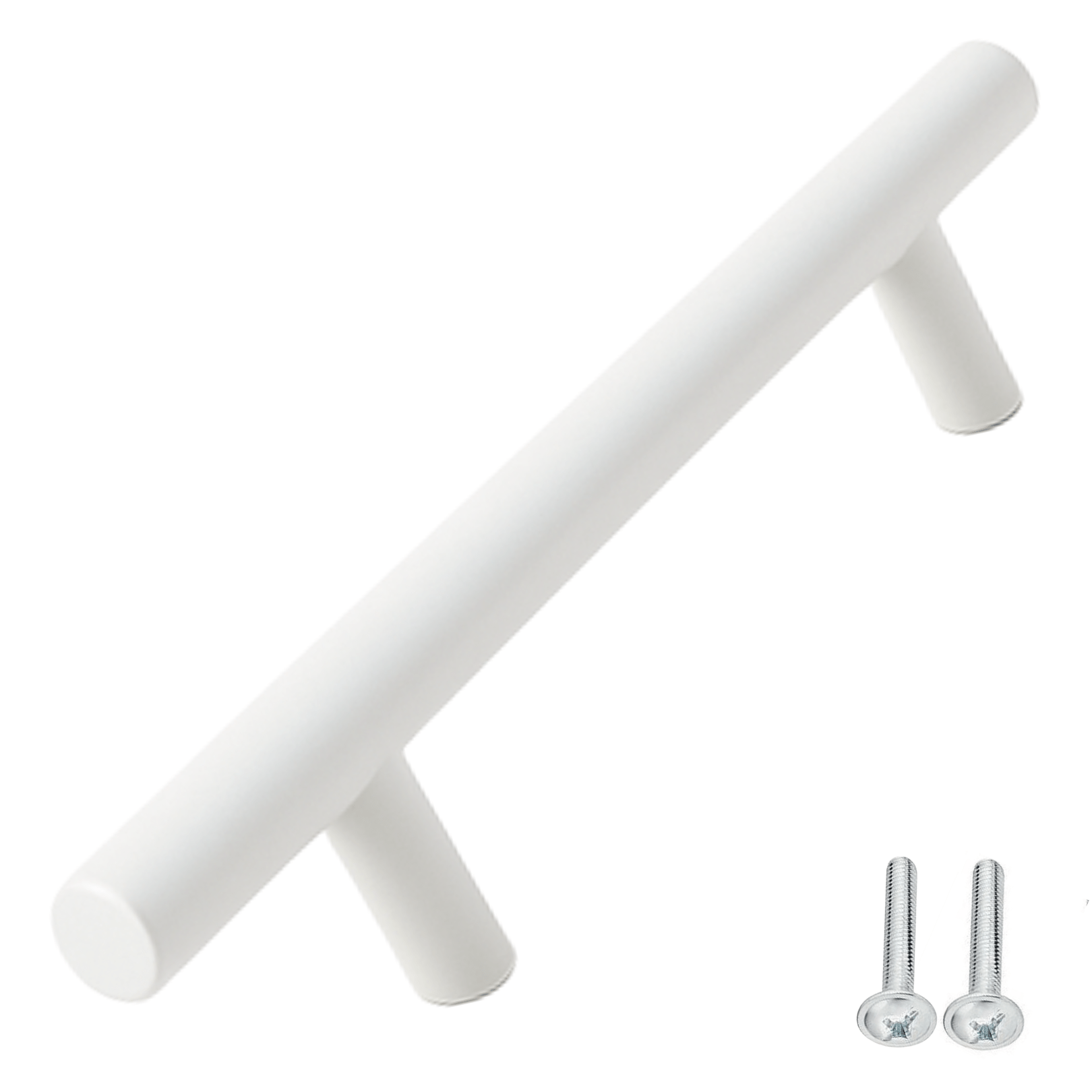 Bovenaanzicht witte RVS handgreep Denver 160mm met zichtbare boormaat en totale lengte