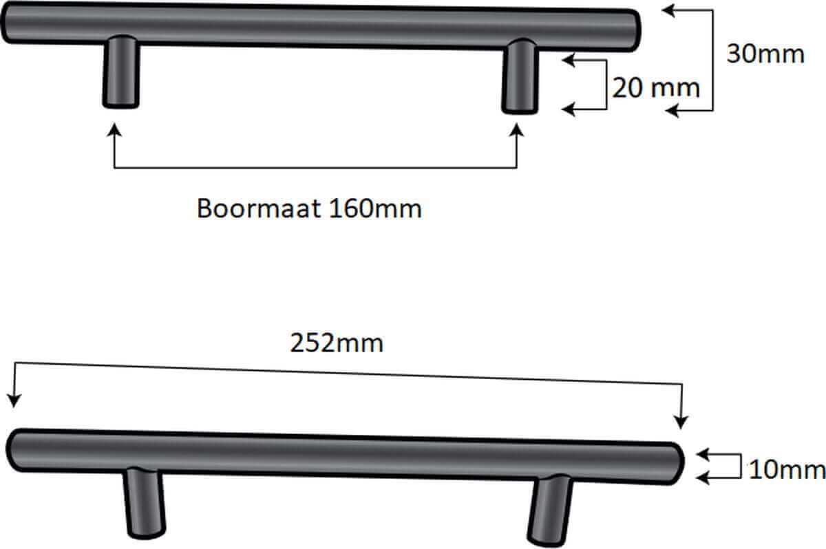 20X Handgreep 160mm RVS Zwart – Denver - BY MJM - GMJ09-20
