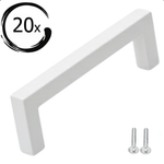 Set van 20 witte RVS handgrepen Dallas 192mm met 40 bevestigingsschroeven op witte achtergrond
