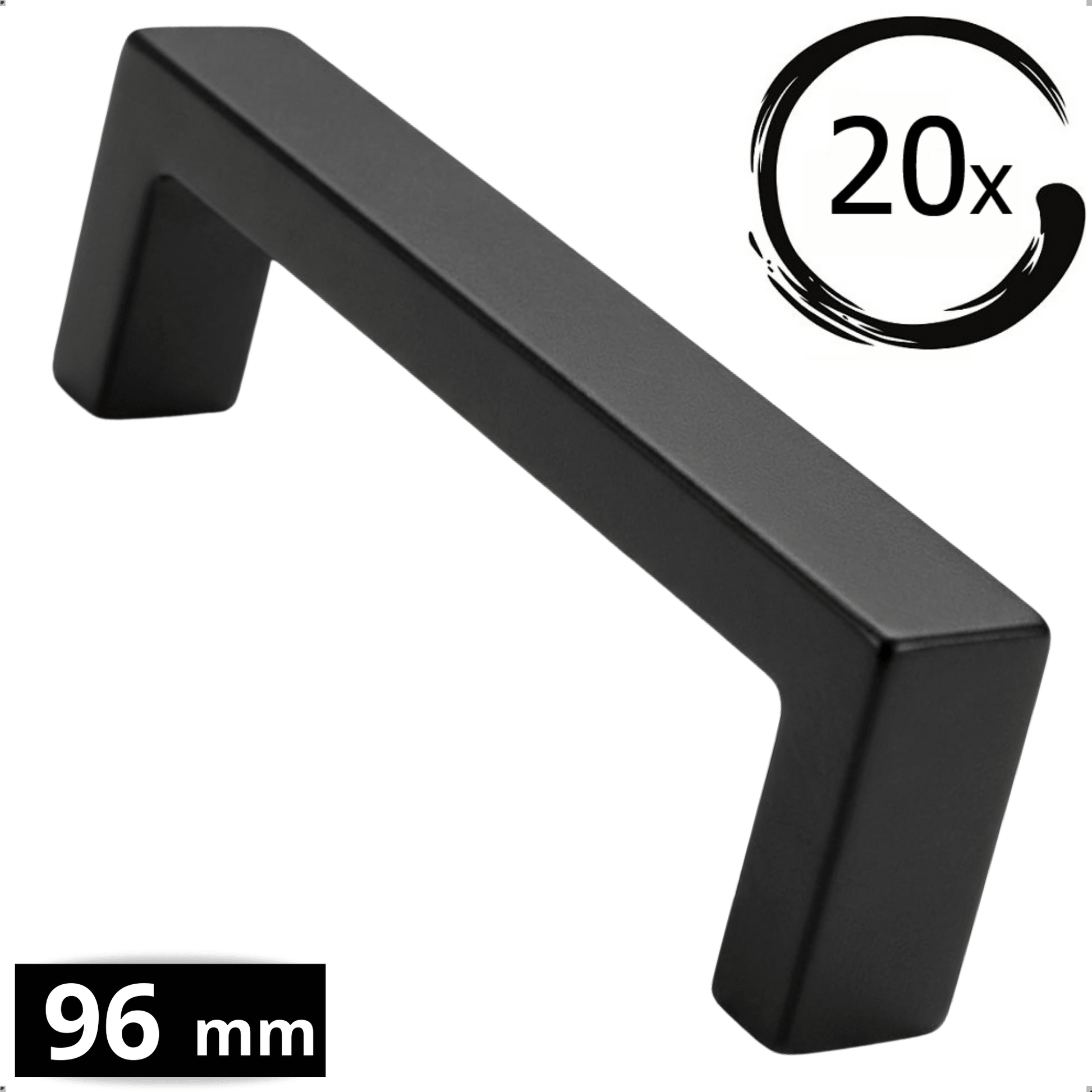 Set 20X handgreep Atlanta 96mm mat zwart RVS met afgeronde vorm