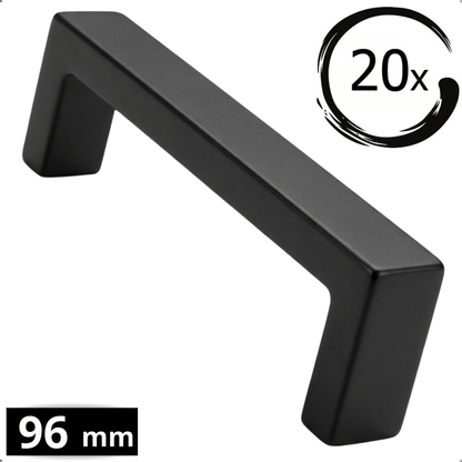 Set 20X handgreep Atlanta 96mm mat zwart RVS met afgeronde vorm