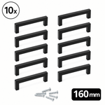 Set van 10 mat zwarte Dallas handgrepen 160mm RVS met bevestigingsschroeven