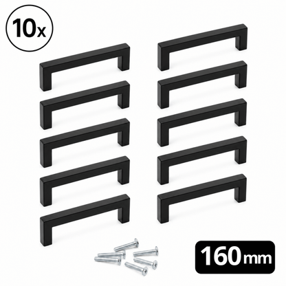 Set van 10 mat zwarte Dallas handgrepen 160mm RVS met bevestigingsschroeven