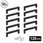 Set van 10 handgrepen Dallas 128mm mat zwart RVS gepoedercoat met bevestigingsschroeven