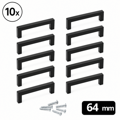 10X Handgreep 64mm RVS Zwart – Dallas