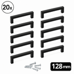 20 stuks handgreep Dallas 128mm mat zwart RVS met rechte strakke belijning en bevestigingsschroeven voor keuken kast en lade