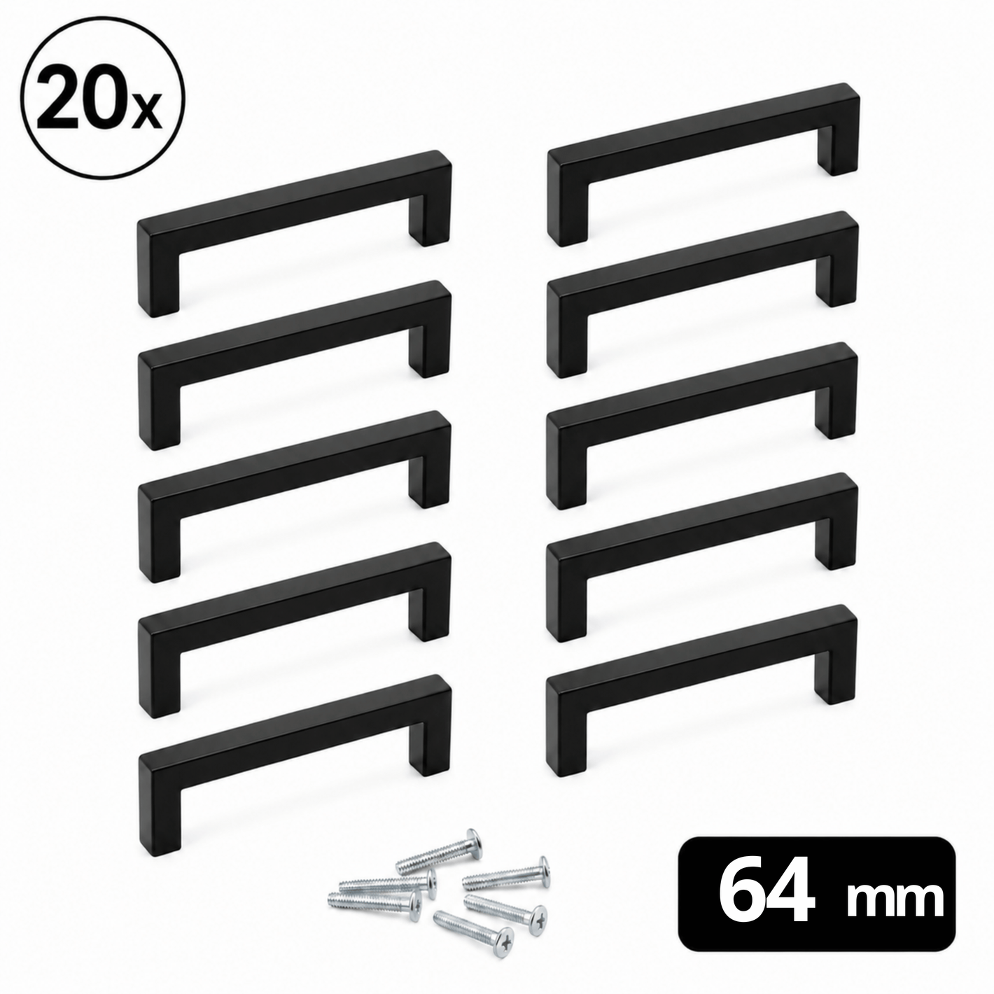 20X Handgreep 64mm RVS Zwart – Dallas