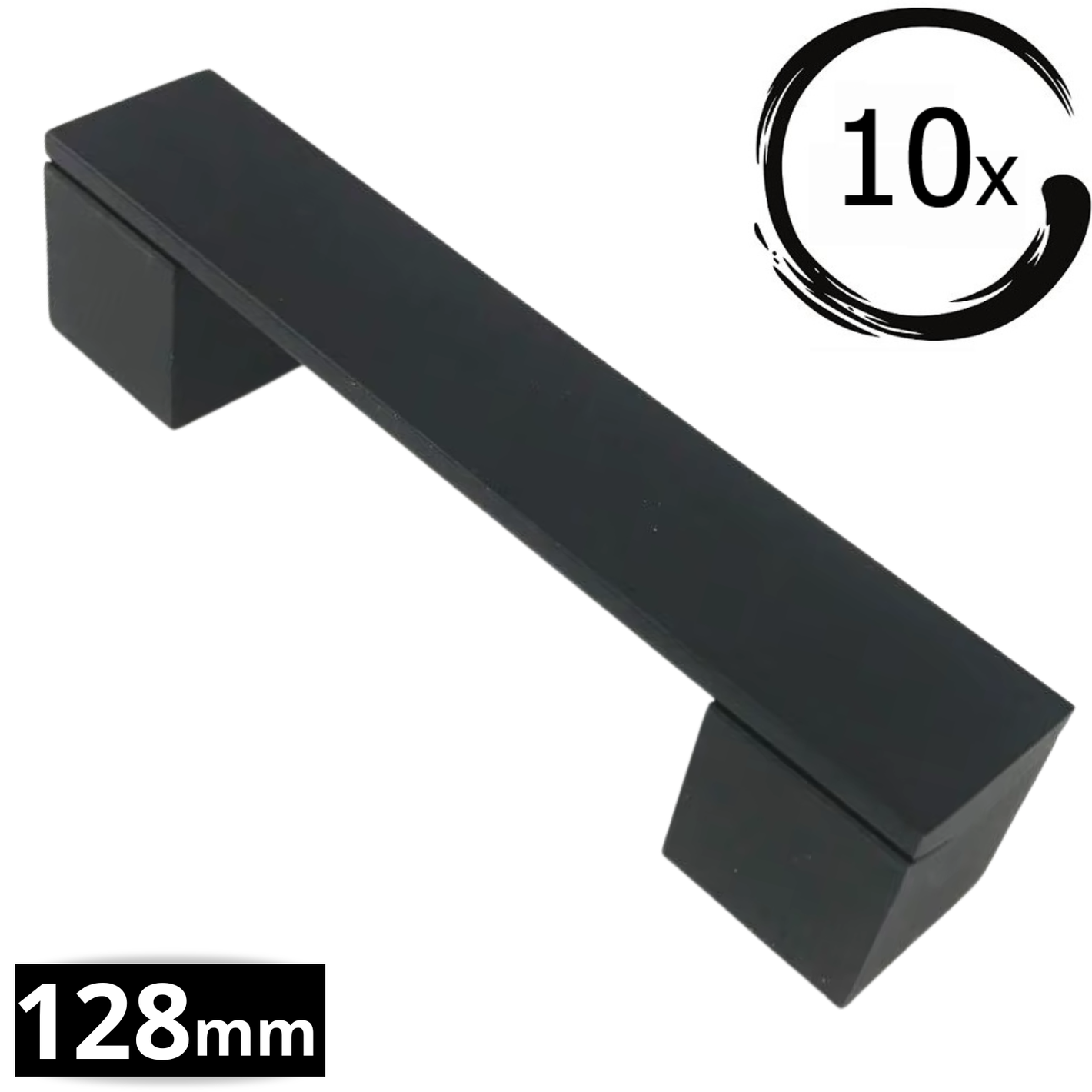 Handgreep Austin 128mm zwart aluminium met matte afwerking en vierkante vorm - set 10 stuks