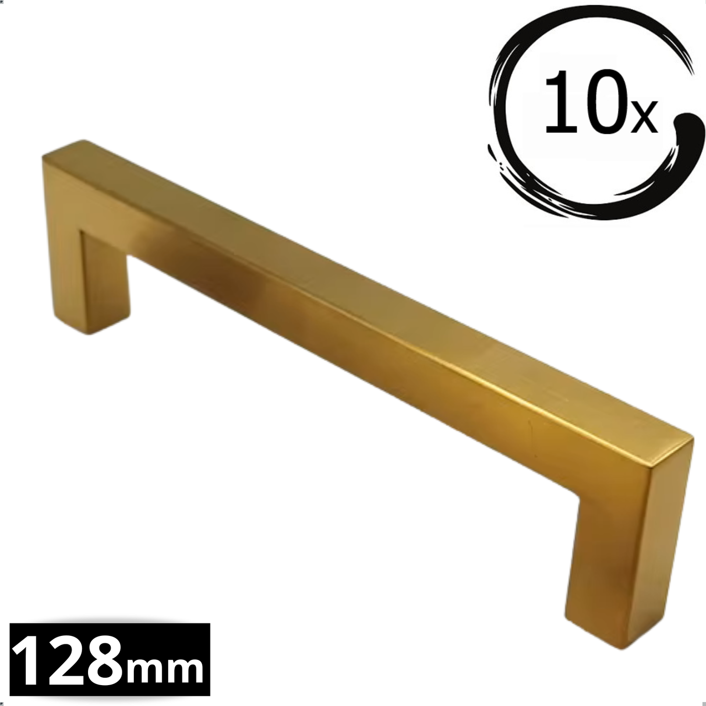 Handgreep Dallas 128mm RVS goud geborsteld, rechte moderne vorm, set 10 stuks