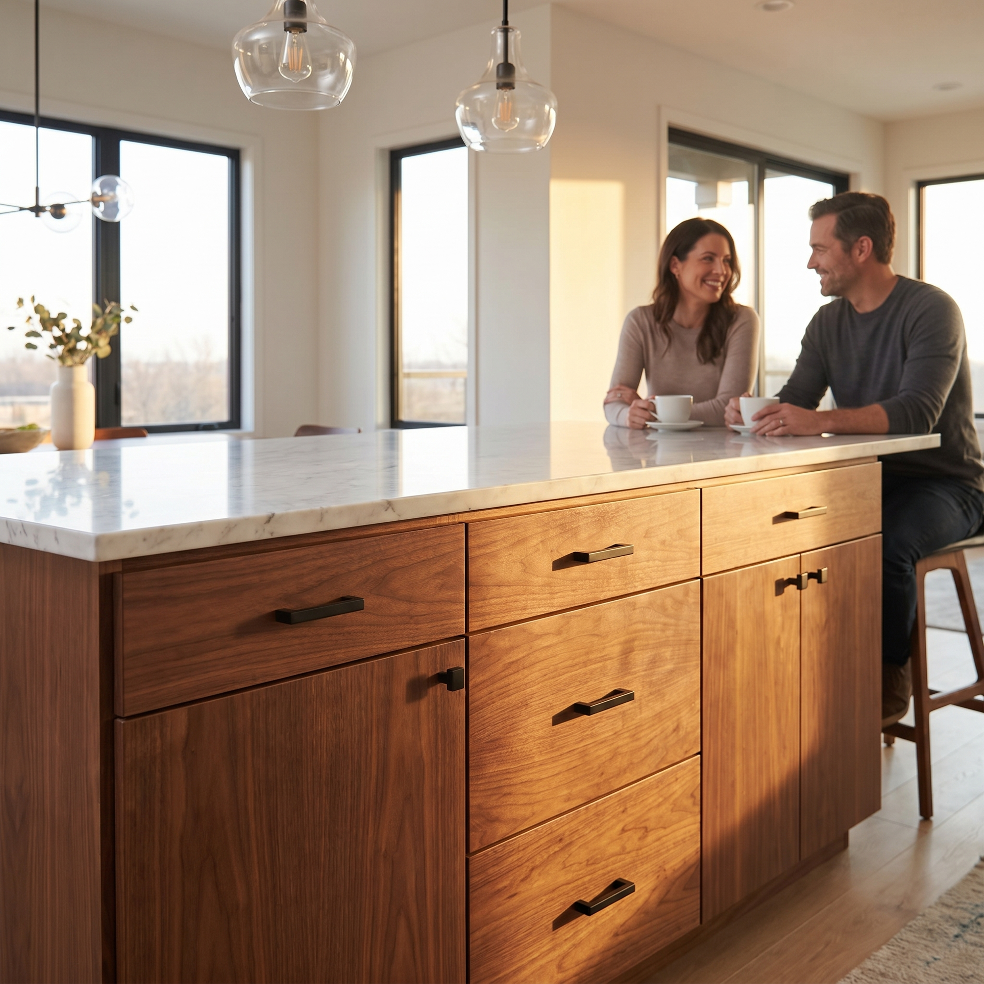 Handgreep Dallas 128mm zwart RVS gemonteerd op witte moderne keukenkasten met strakke uitstraling