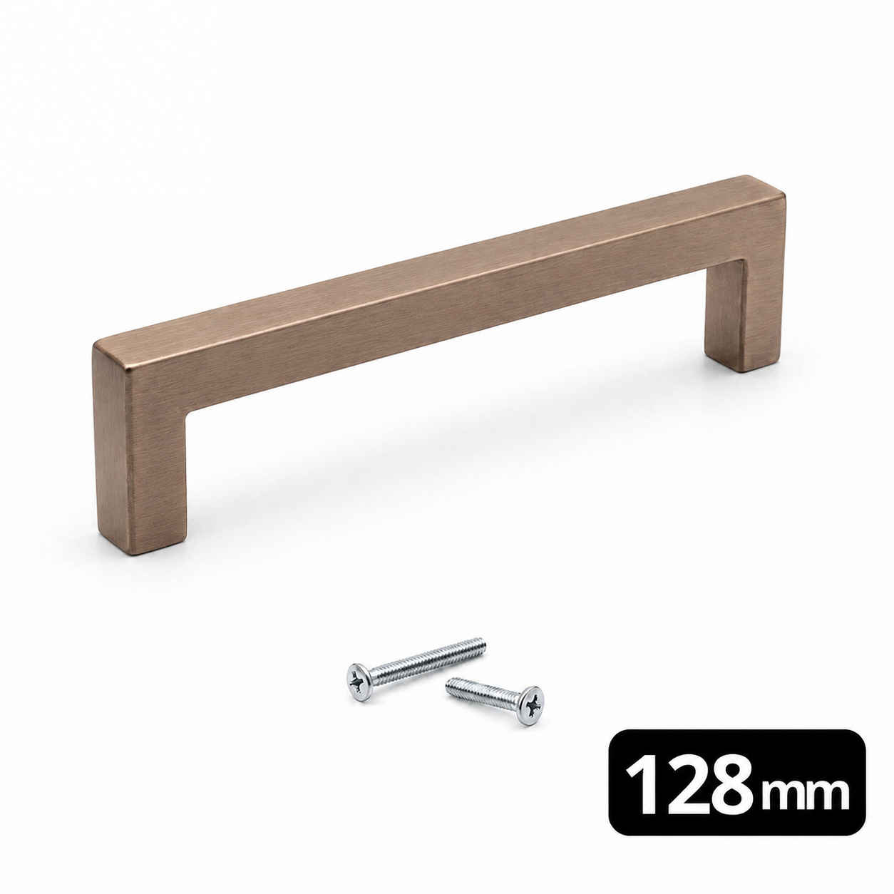 Dallas handgreep 128mm Rose Brons RVS met rechte lijn en gepoedercoate afwerking inclusief bevestigingsschroeven