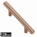 Handgreep Denver 128mm RVS Rose Brons met ronde stangvorm en cilindervormige montagevoeten