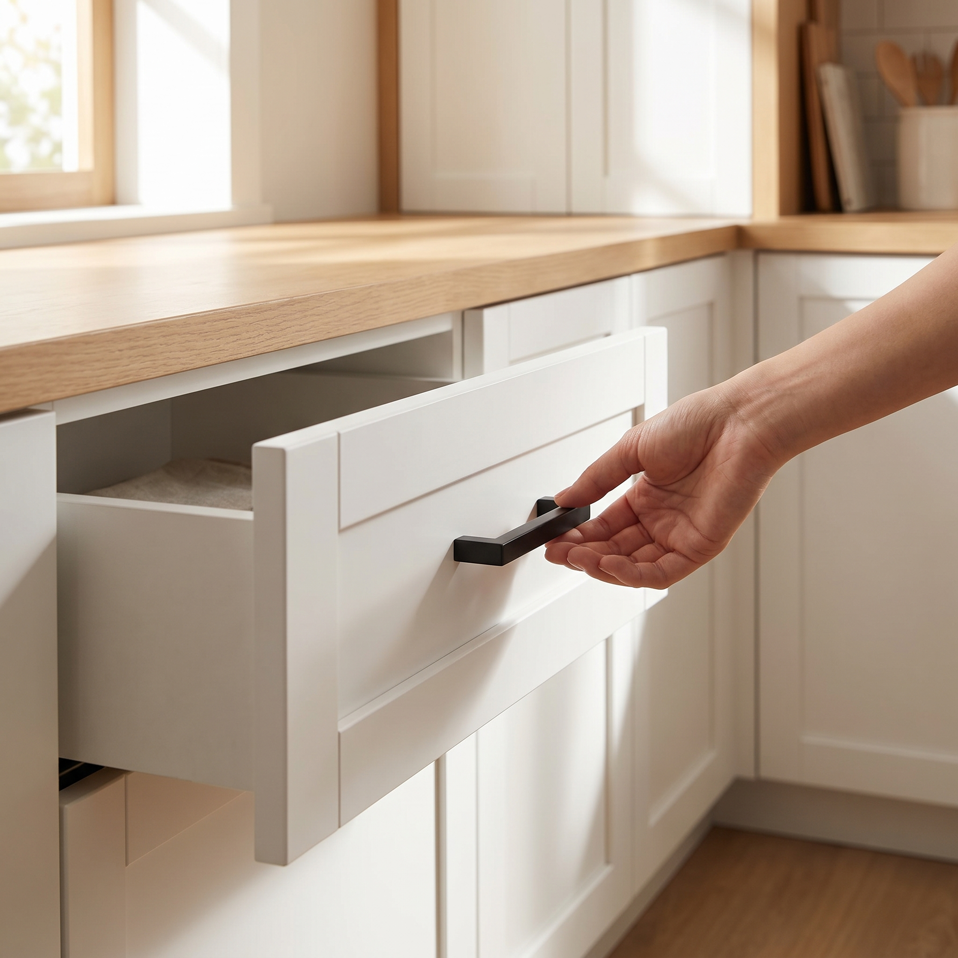 Detail rechte vormgeving en afwerking Dallas handgreep 160mm zwart RVS