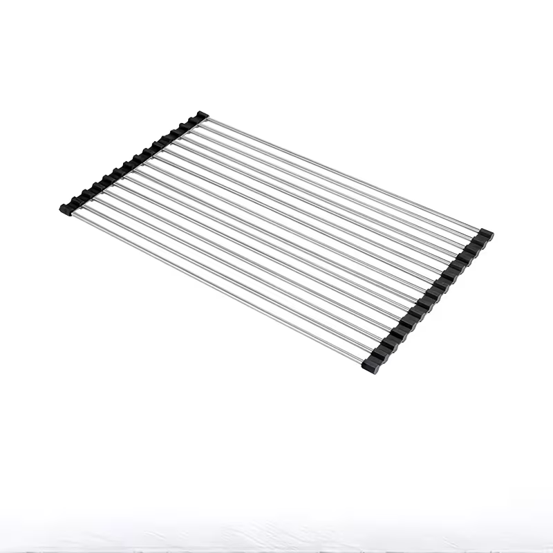 Oprolbaar afdruiprek 47x28 cm zwart – RVS droogrek voor over de spoelbak
