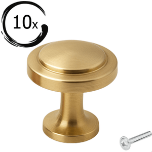 Deurknop 32mm goud (rond) met strakke designlook. Ideaal als kastknop/meubelknop/ladeknop, incl. schroef en eenvoudig te monteren. Levering uit eigen voorraad; voor 15:00 besteld, morgen in huis. - BY MJM - GMJ49-10